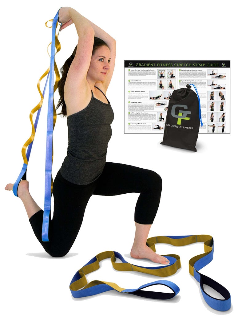 Gradient Fitness Stretching Strap for Physical Therapy, 12 Multi-Loop Stretch Strap 1.5" W x 8' L, Neoprene Handles, Physical Therapy Equipment, Yoga Straps for Stretching, Leg Stretcher, (Blue/Gold) - Image 1